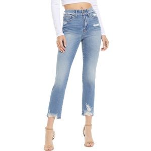 NWT Good American Women’s Straight Leg High Rise Distressed Cropped Jeans